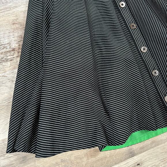 Maeve Black White Stripe Halter Dress Green Lining Cotton Retro 50s Style - Picture 4 of 7